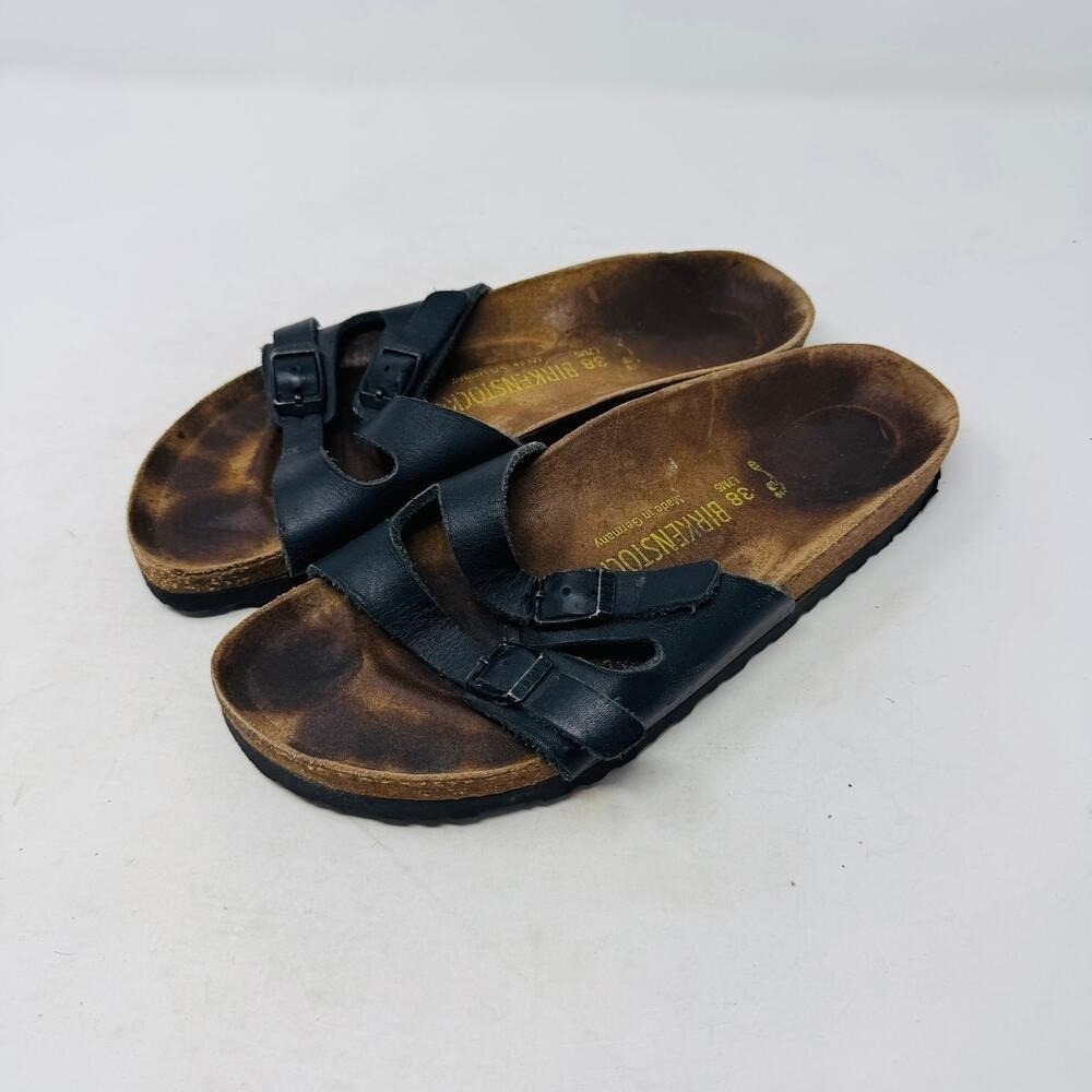 Birkenstock Black Leather Malta Sandals Women's 38 Adjustable Straps Comfort